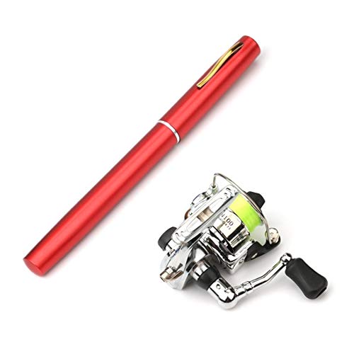 TOMYEUS Mini Pocket Fishing Rod - 1.4m Aluminum Alloy Pen-Style Baitcasting Combo Set with Reel (Red) | Compact Travel Fishing Gear for Backpacking, Camping & Emergency Survival Kits