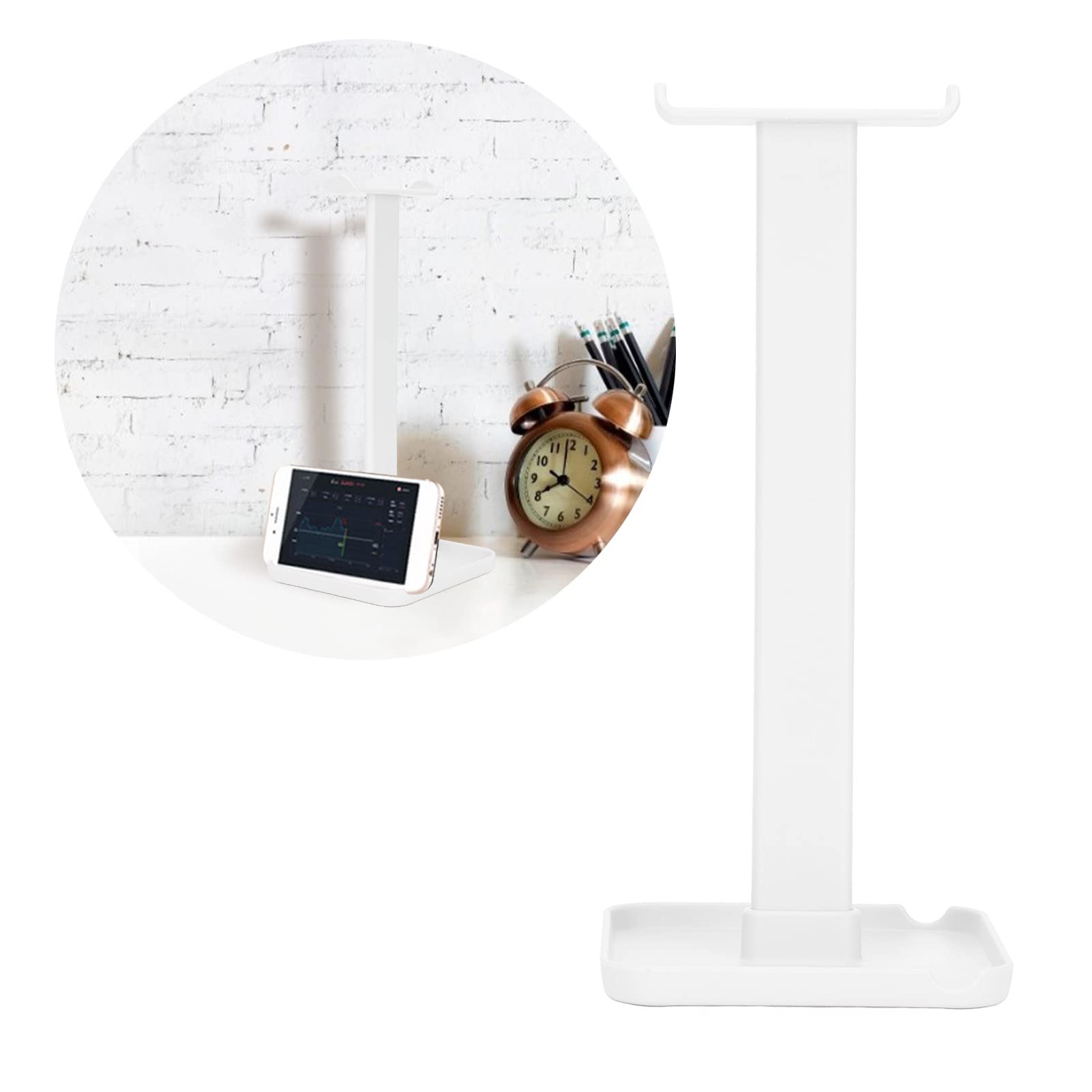2 in 1 Headphone Stand with Phone Holder - ABS Gaming Headset Stand with Solid Base & Tablet Holder - Perfect for Desk Organization, Gaming Setup & Office Accessories (White)