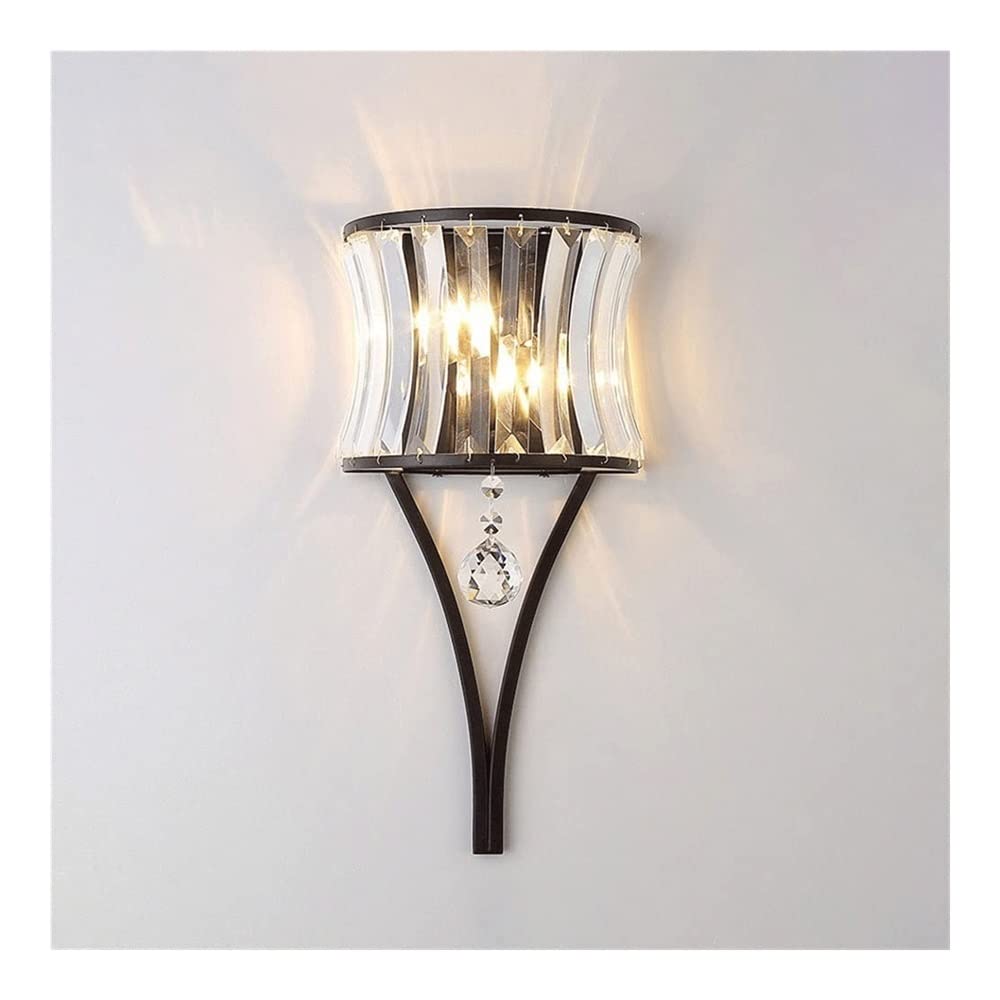 Vintage Crystal Wall Sconce Lighting - Mid Century Modern Rain Drop Decor Lamp with E14 Base, Farmhouse Style Wall Lantern for Living Room, Bedroom, Hallway & Bedside | Black Finish | Perfect for Ambient Lighting & Home Decor
