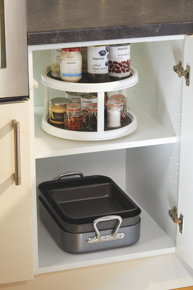Copco Double Layer White Lazy Susan Turntable - 360° Rotating Organizer for Spices, Condiments & Kitchen Storage - Perfect for Pantry, Cabinet or Countertop Organization