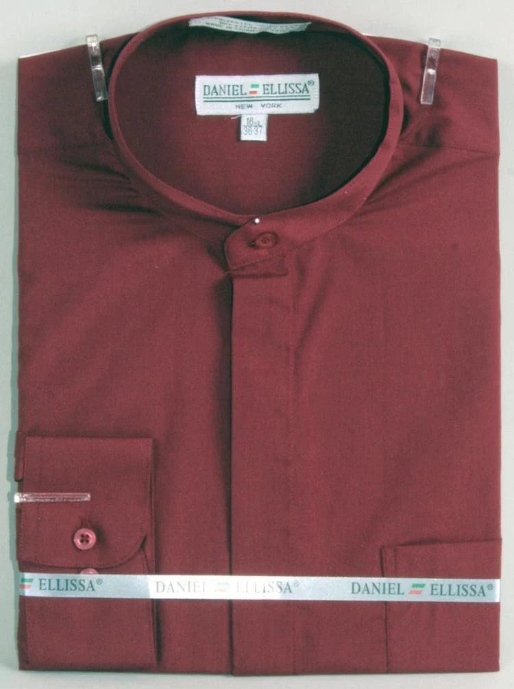 Stylish Burgundy Banded Collar Dress Shirt for Men - Formal & Business Attire - Perfect for Office, Weddings & Special Occasions