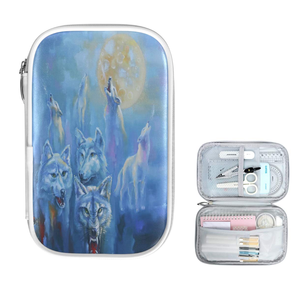 ZZKKO Wolf Design Zipper Pencil Case - Pouch Organizer for Pens, Stationery & Makeup | School, Office & Travel Essentials | Perfect for Students, Artists & Professionals