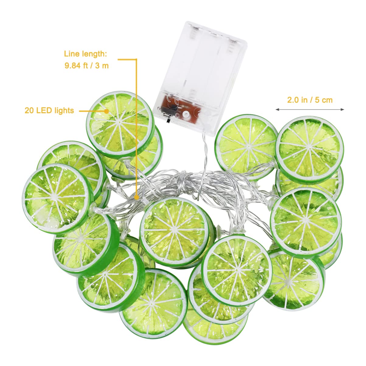 Uonlytech 20 LED Lemon Slice String Lights - Battery Powered Fairy Lights for Bedroom, Wedding, Birthday Party & Garden Decor - Lime Fruit Shaped LED Lights for Home & Outdoor Decoration