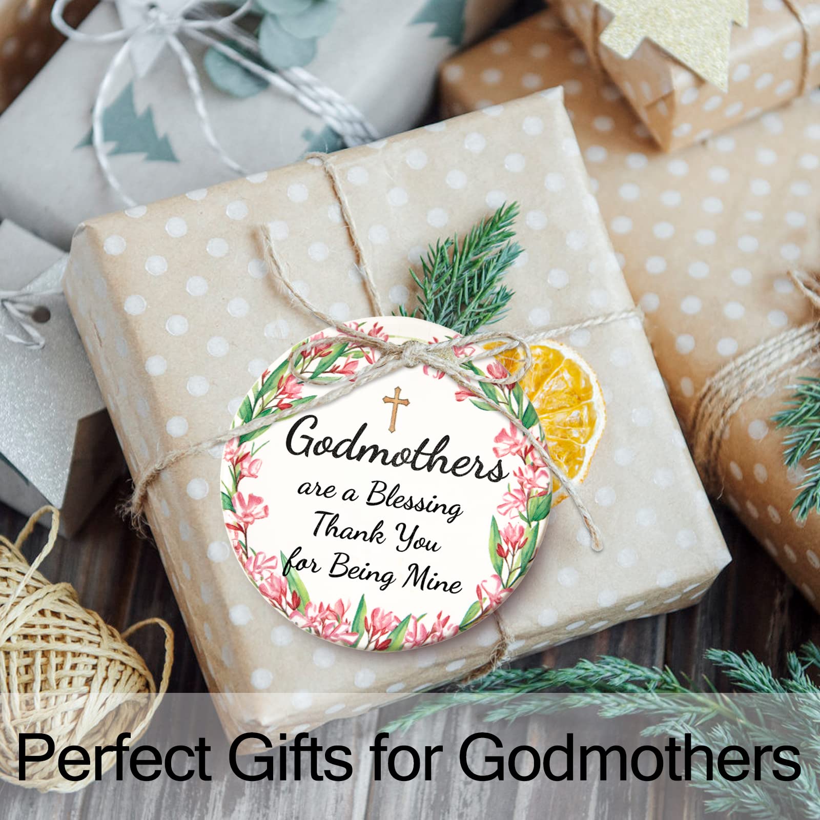 2025 Godmother Christmas Ornament - Ceramic Blessing Gift for Godmother (2.9 Inch) - Perfect for Holiday Tree Decorations & Thank You Presents - 'Godmothers Are a Blessing' Keepsake