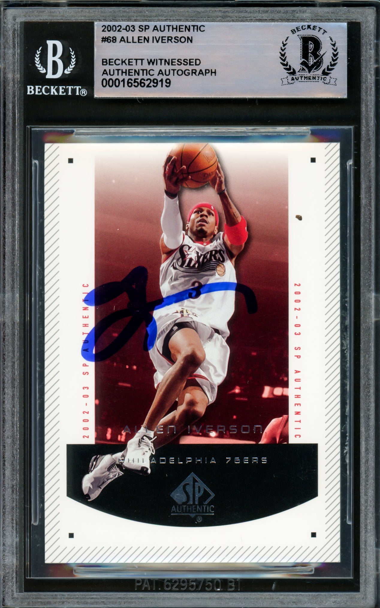 Allen Iverson Autographed 2002-03 SP Authentic Basketball Card #68 Philadelphia 76ers - Beckett BAS Witnessed #16562919 - Perfect for NBA Memorabilia Collectors and Sports Fans Display