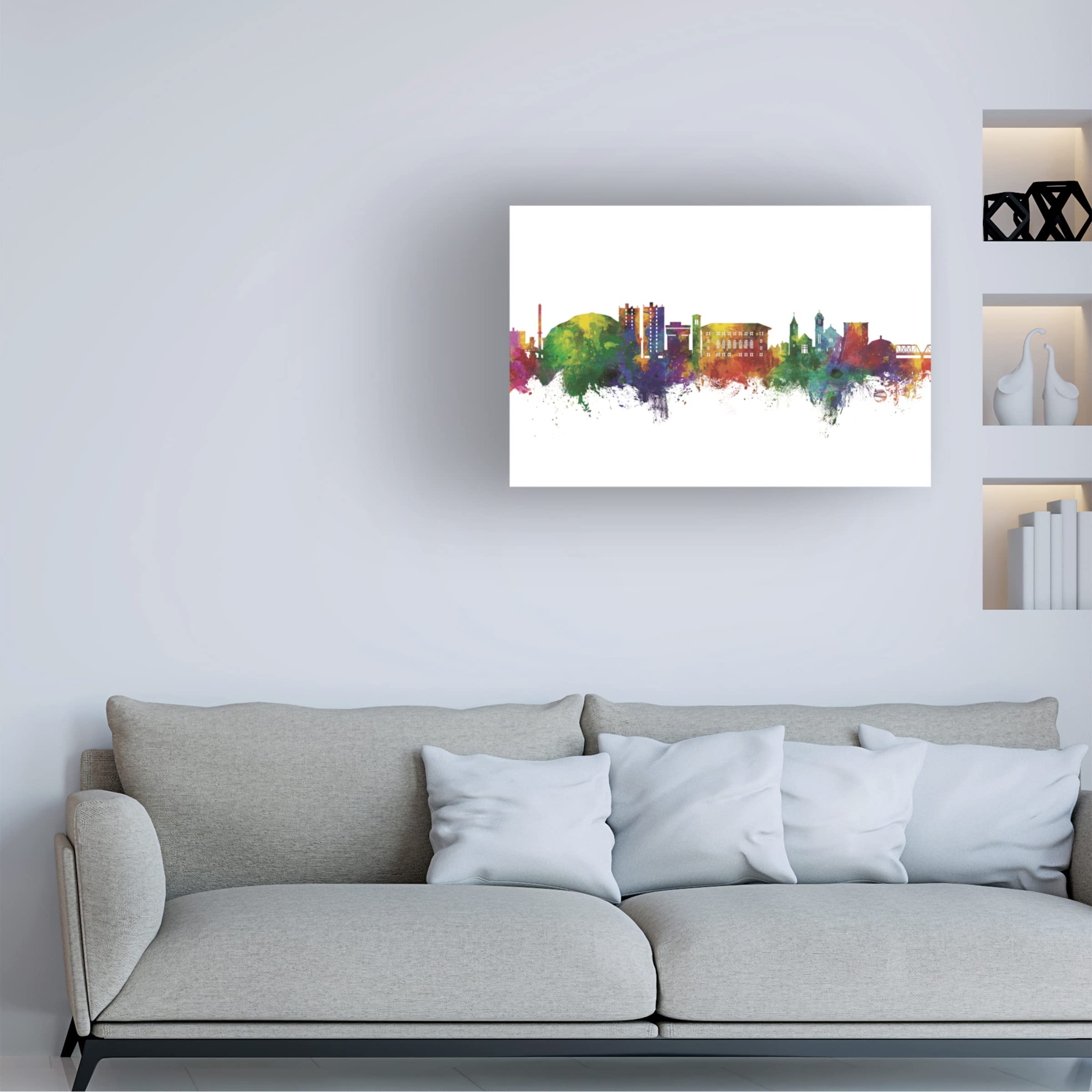 Michael Tompsett 'Cedar Falls Iowa Skyline' Canvas Wall Art Print - Modern Home & Office Decor for Living Room, Bedroom or Gift