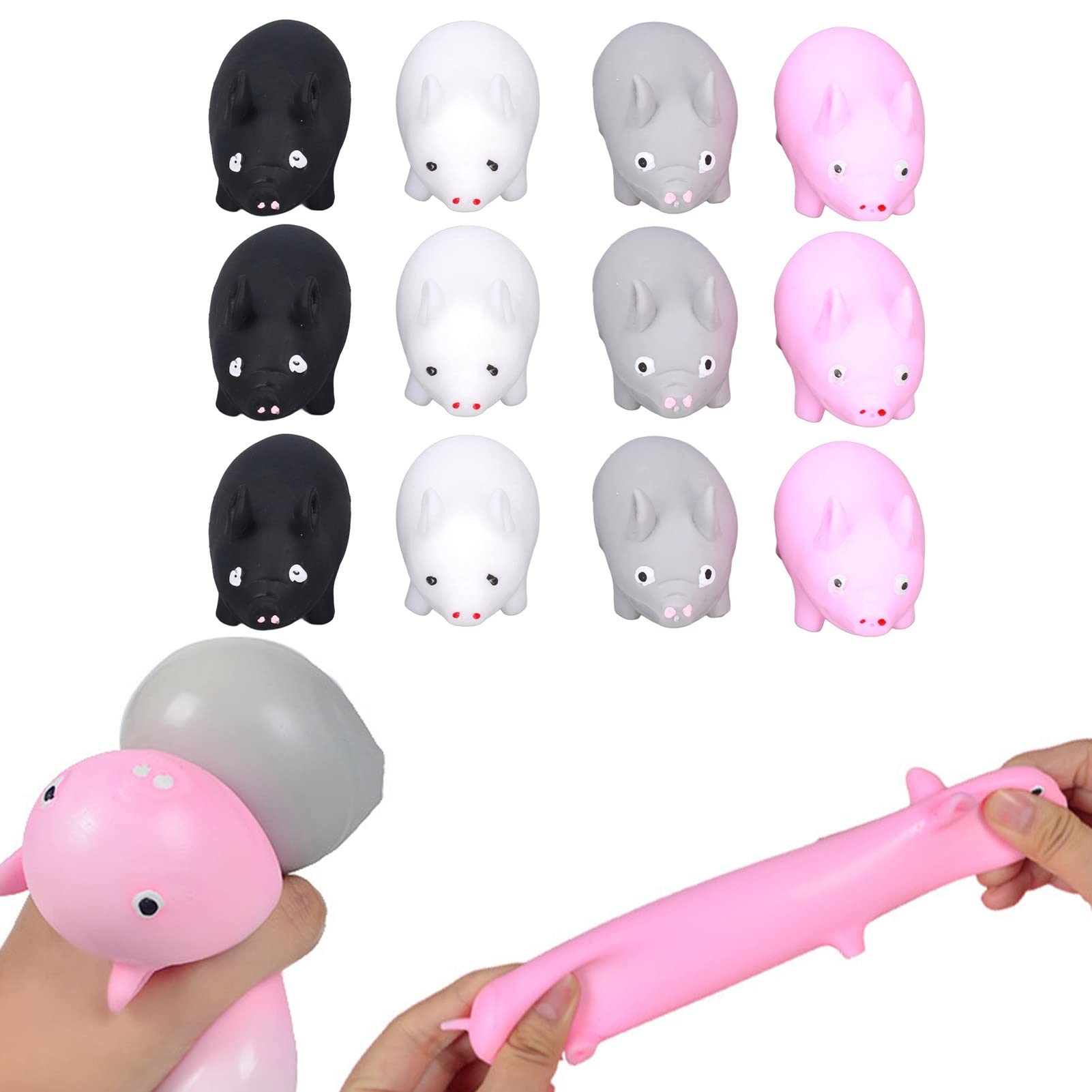 12-Piece Mini Cute Pig Stress Relief Squeeze Toys - Rebound Ball Fidget Toys for Autism, ADHD, Anxiety - Perfect for Kids & Adults - Office, School, Travel & Home Relaxation