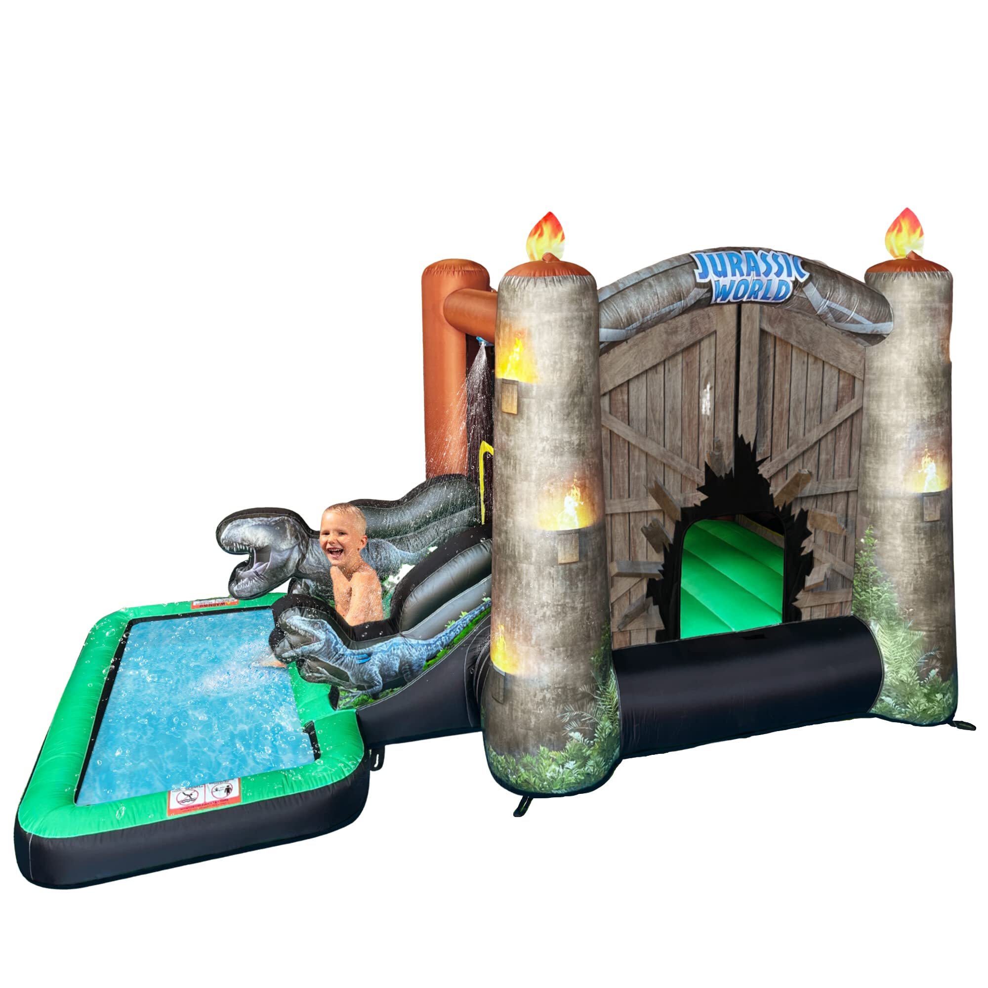 Jurassic World Dinosaur Bounce House with Water Slide & Ball Pit - Indoor/Outdoor Inflatable Bouncer Castle for Kids 3-8 | Includes GFCI Air Blower & Pool | Perfect for Birthday Parties, Backyard Fun & Summer Water Play