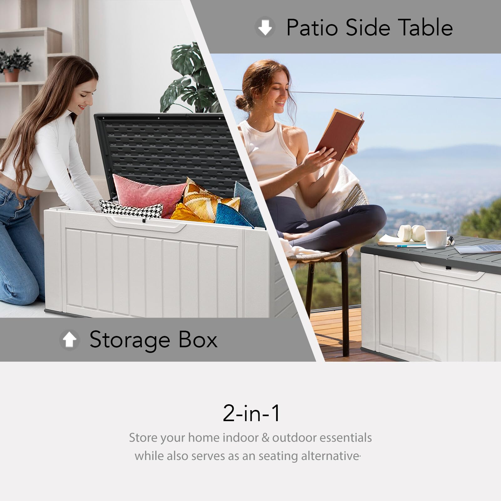 150 Gallon Outdoor Storage Box - Waterproof Resin Deck Box with Lock - Large Patio Storage Container for Furniture, Cushions, Garden Tools & Pool Supplies - White - Perfect for Backyard, Deck & Poolside Organization