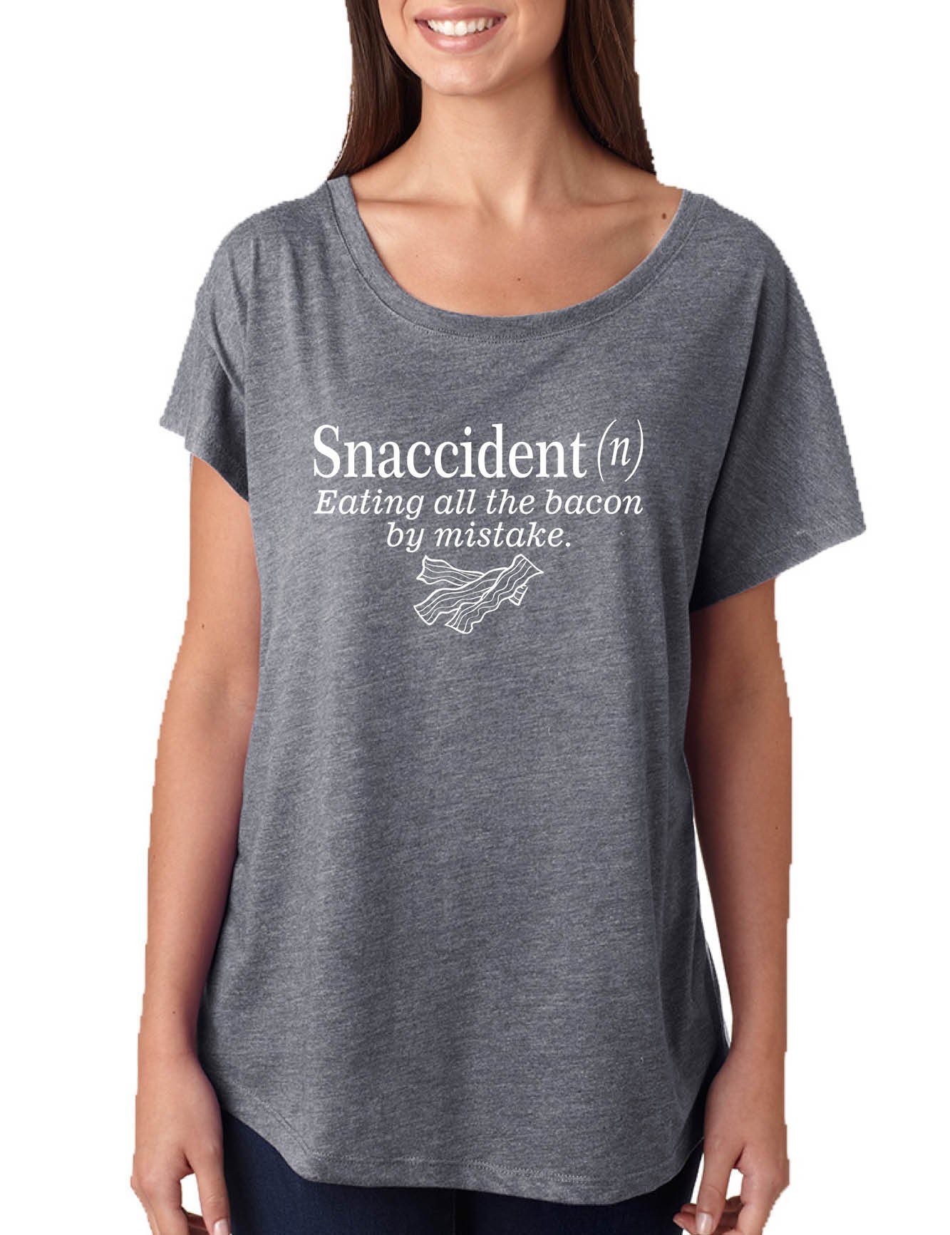 ALLNTRENDS Women's Funny Bacon Lover T-Shirt - Dolman Sleeve Casual Tee with Snack Definition Print | Perfect for Gifts, Parties & Everyday Wear