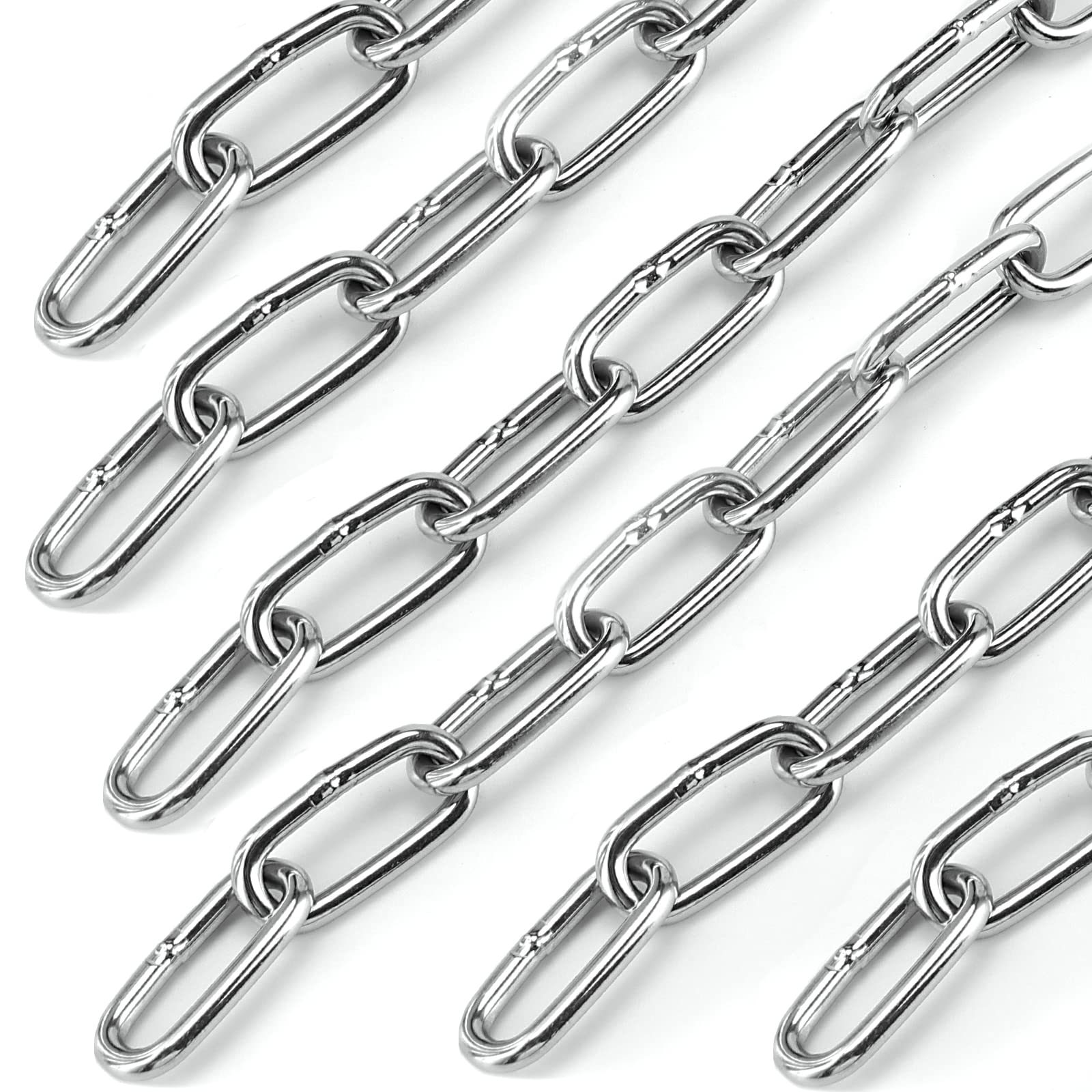 HOZEON 26 Feet x 3/16 Inch 304 Stainless Steel Heavy Duty Utility Chain - Silver | for Hanging, Camping, Guardrail, Swing, Towing | Outdoor, Industrial & Home Use