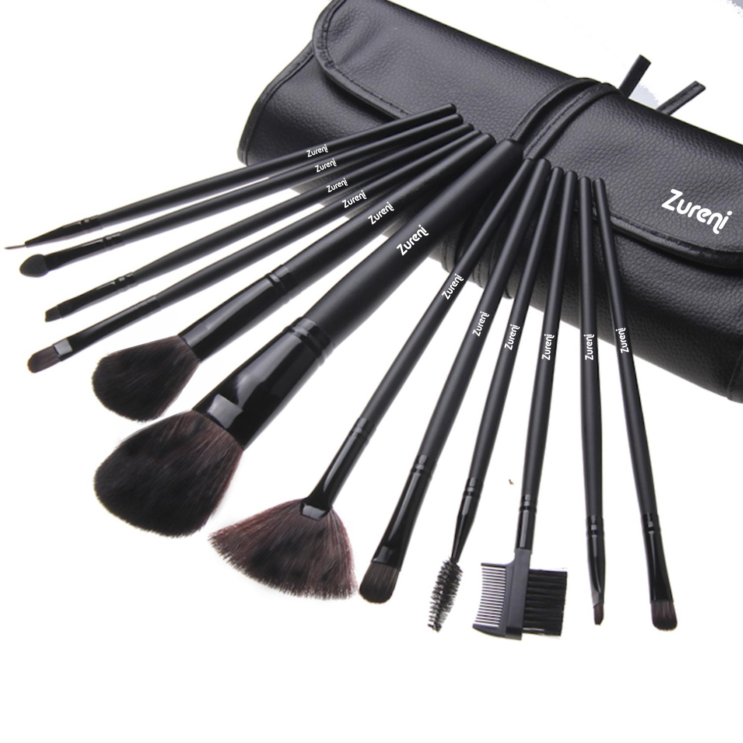 Zureni 12-Piece Professional Makeup Brush Set for Face & Eye - Soft Synthetic Hair Cosmetic Brushes with Black Travel Pouch | Perfect for Makeup Artists, Beginners & On-The-Go Beauty Routines