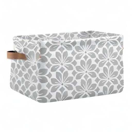 Gray White Floral Storage Basket - Large Collapsible Fabric Bin with PU Handles for Home Organization | Perfect for Shelves, Closet, Nursery & Laundry Room (1-Pack)