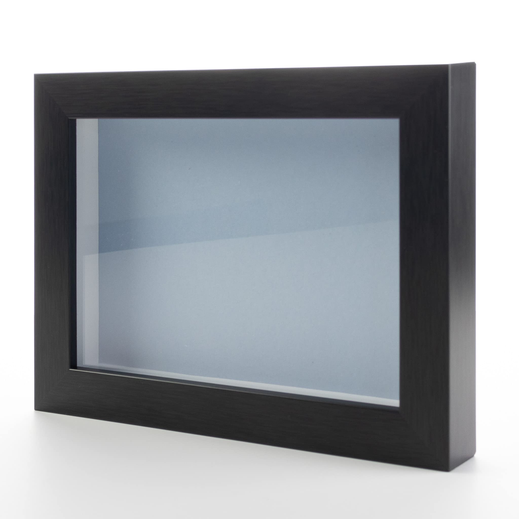 13x34 Charcoal Wood Shadow Box Display Frame with Blue Acid-Free Backing & UV Protective Acrylic - 3/4