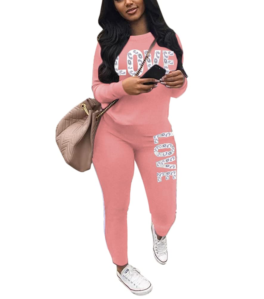 THLAI Women's 2-Piece Letter Print Stripe Patchwork Tracksuit Set - Long Sleeve Lounge Outfit for Casual Wear, Gym, and Street Fashion