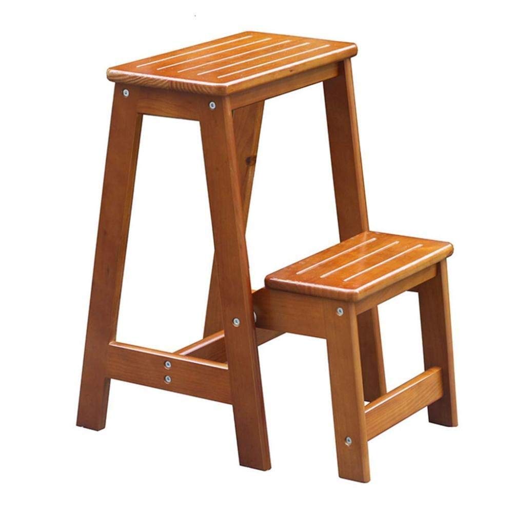 2-Step Foldable Wooden Step Stool with Non-Slip Surface - Portable Kitchen Ladder Chair, Shoe Storage Bench & Flower Stand for Home, Office, Bathroom, and Garden Use