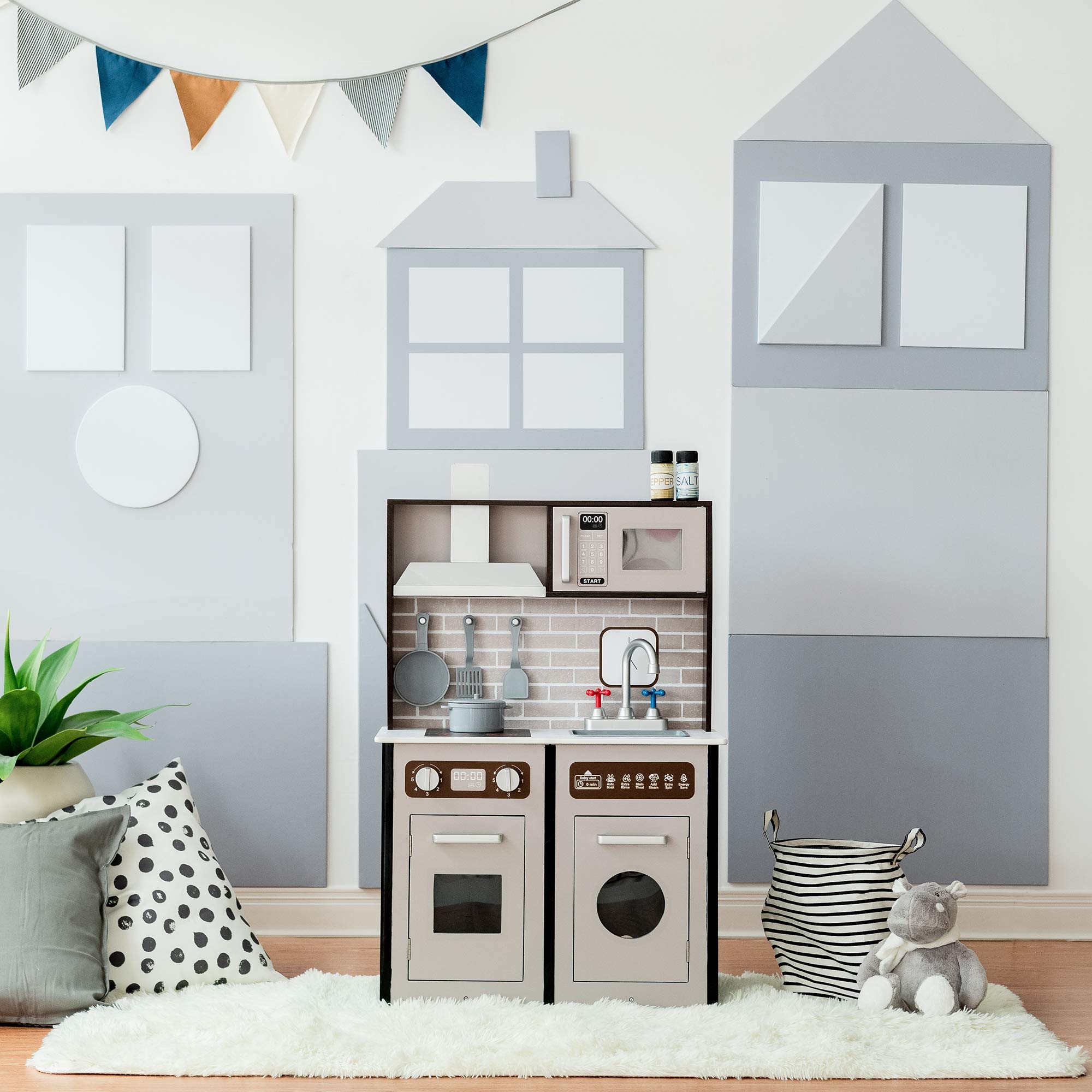 Teamson Kids Little Chef Burgundy Classic Pretend Play Kitchen Set - Espresso & Black Toy Kitchen for Toddlers & Preschoolers - Perfect for Imaginative Play, Role-Playing & Early Learning at Home or Preschool