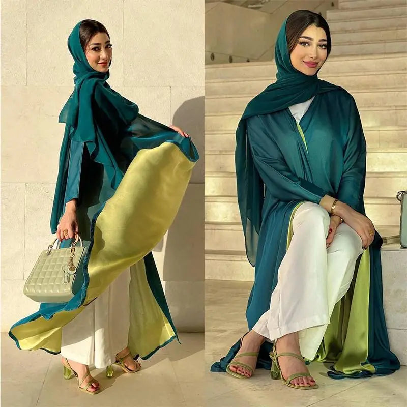 Elegant Chiffon Hijab Scarf & Open Abaya Dress Set for Muslim Women - Modest Fashion, Prayer & Special Occasion Wear