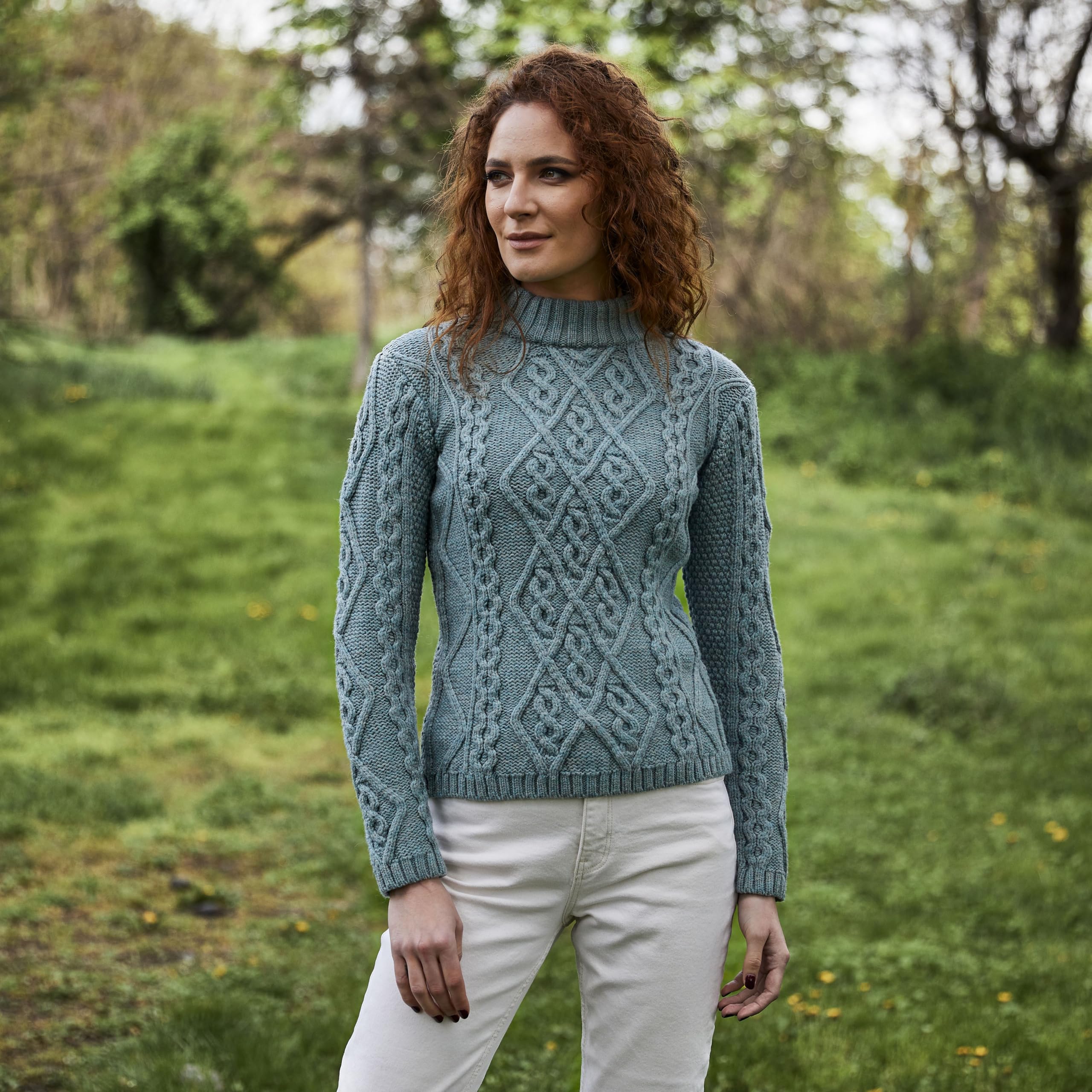 SAOL Women's Irish Cable Knit Wool Sweater - Warm Winter Pullover for Casual Outfits & Cozy Home Wear