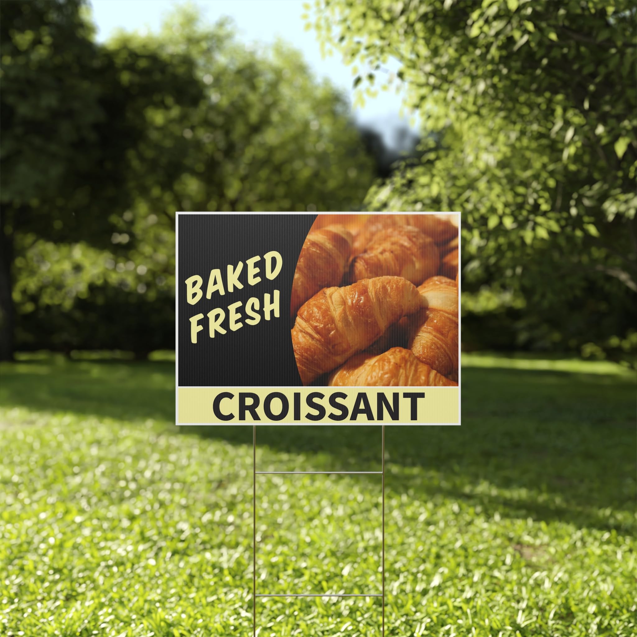 Fresh Baked Croissant Bread Sign - Large 24x36 Inch Weatherproof Corrugated Plastic Yard Sign with Metal H Stakes - Perfect for Bakeries, Cafes, Farmers Markets & Outdoor Advertising