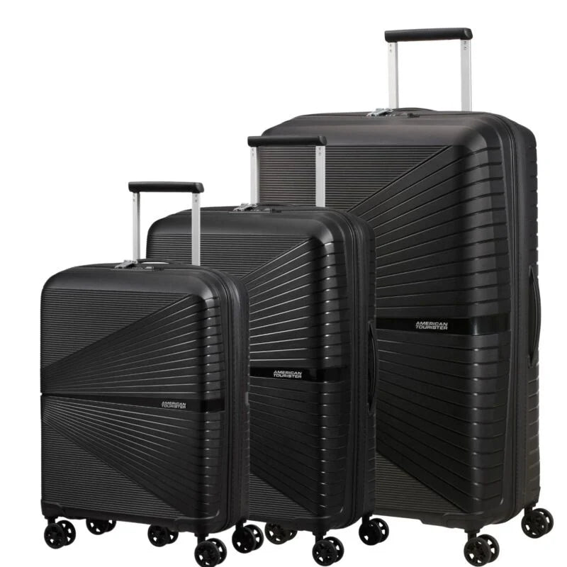 American Tourister Airconic 3-Piece Luggage Set - Durable Black Suitcases for Travel, Business Trips & Vacations | Carry-On, Check-In & Spinner Wheel Design