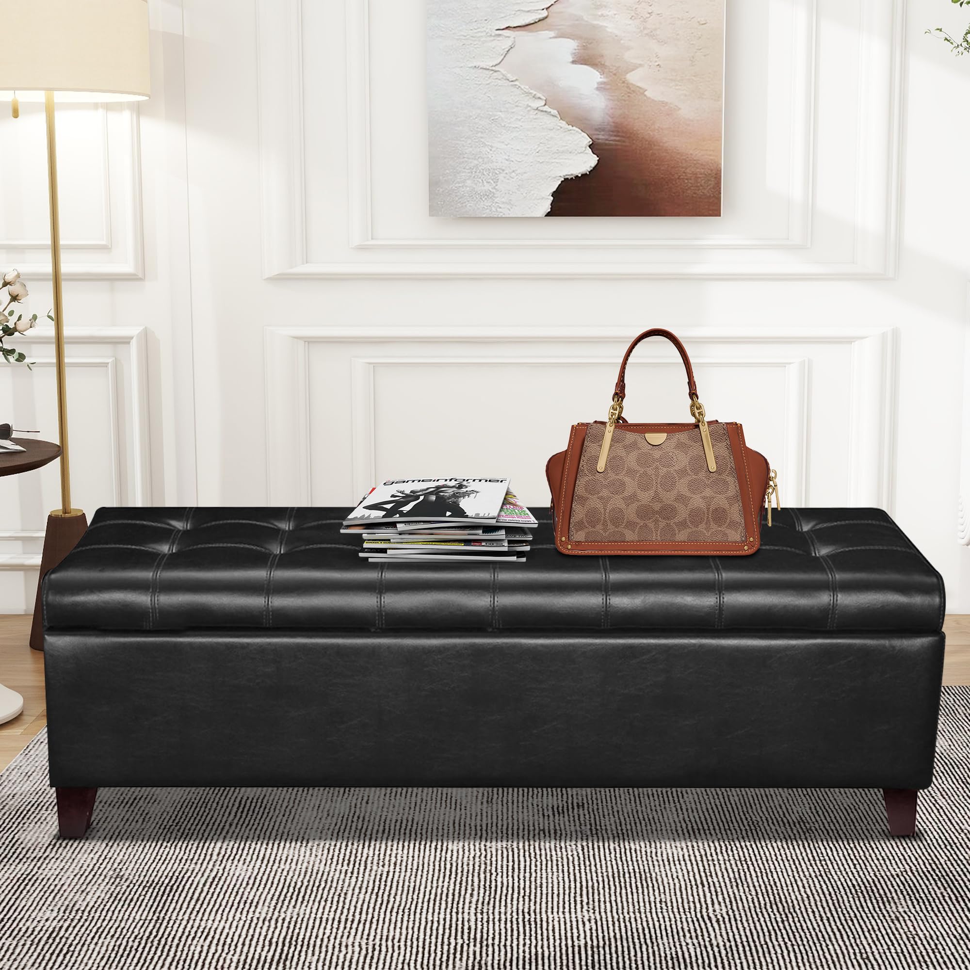 Storage Ottoman Bench with Wooden Legs - Upholstered Rectangle Storage Seat for Bedroom & Living Room - Perfect for End of Bed Storage, Extra Seating & Home Organization