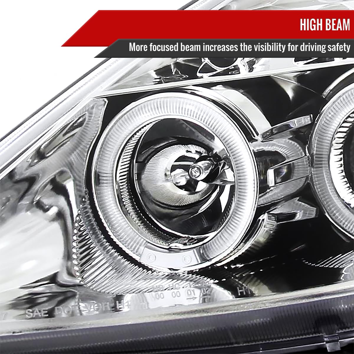 00-05 Toyota Celica GTS GT Clear Halo Projector Headlights - Pair of LED Angel Eye Lamps for Enhanced Night Driving & Custom Style