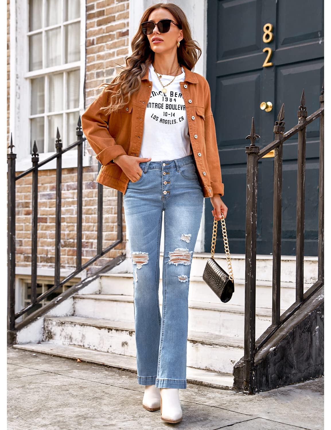 Luvamia Women's High Waisted Ripped Flare Jeans - Retro 70s Bell Bottom Denim Pants with Wide Leg for Casual & Party Wear - Perfect for Music Festivals, Date Nights and Vintage Style Outfits