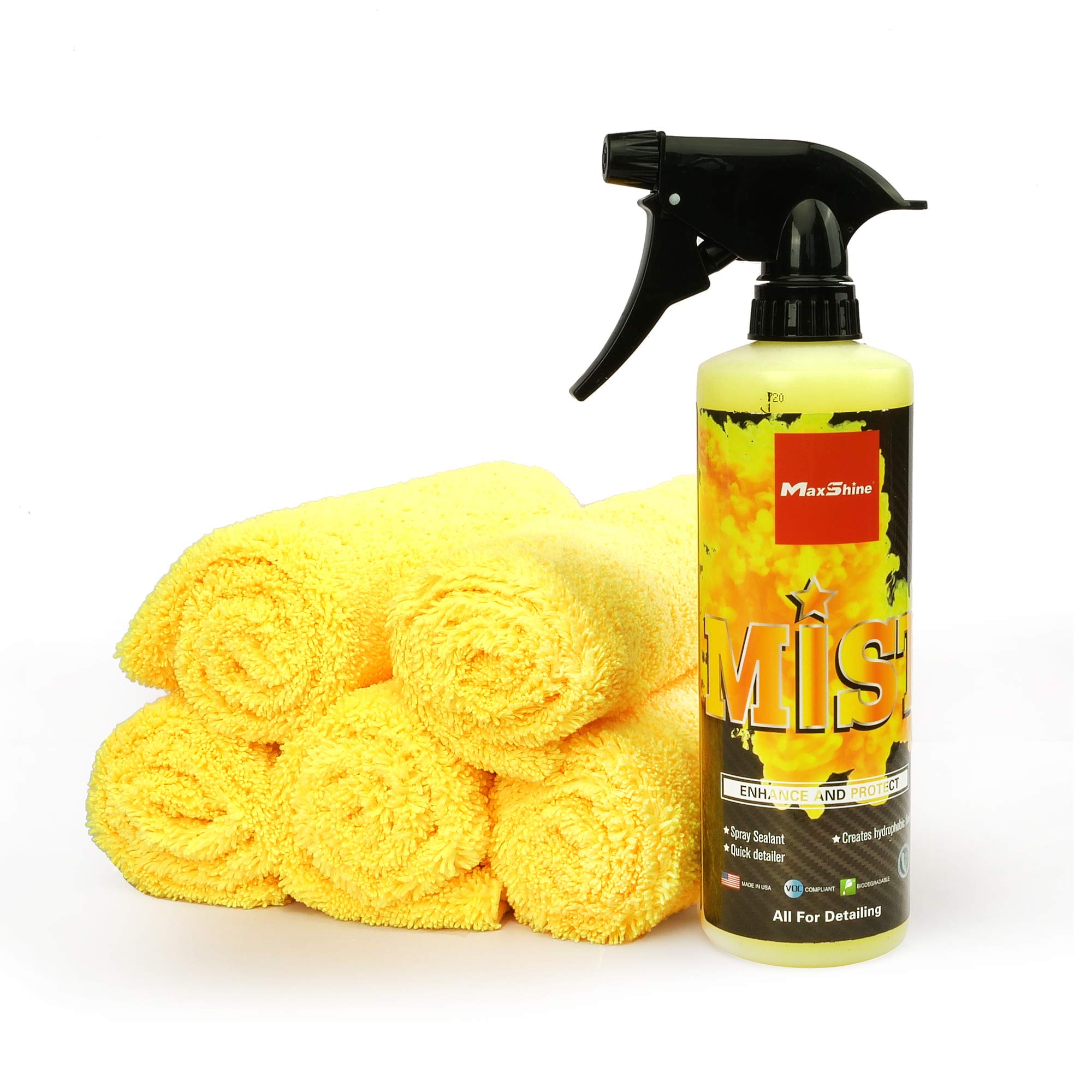 Maxshine Snow Shine Kit - 1pc AIO Mist Cleaner & 5pcs Edgeless Microfiber Towels for Car Detailing, Waxing & Polishing - Perfect for Auto Detailing, Ceramic Coating & Paint Protection