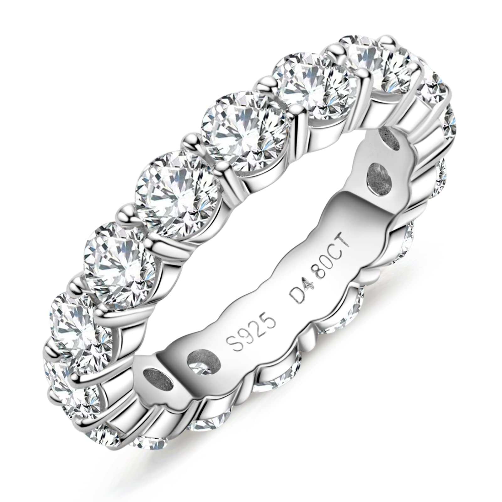 Yeesoth 5cttw D Color VVS1 Moissanite Eternity Ring - 18K White Gold Plated Silver Lab Created Diamond Wedding Band for Women | Perfect for Engagement, Anniversary & Special Occasion Gifts