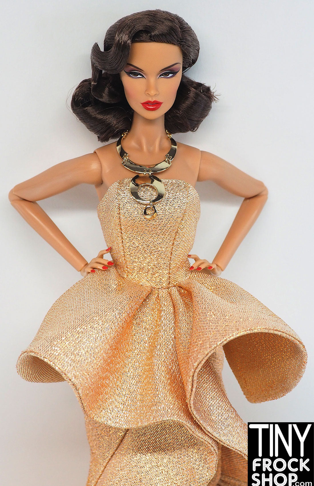 Integrity A Dolls Life Vanessa Gold Metallic Woven Flounce Dress - Elegant Fashion Doll Outfit for Collectors & Display, Perfect for Doll Photography & Themed Collections
