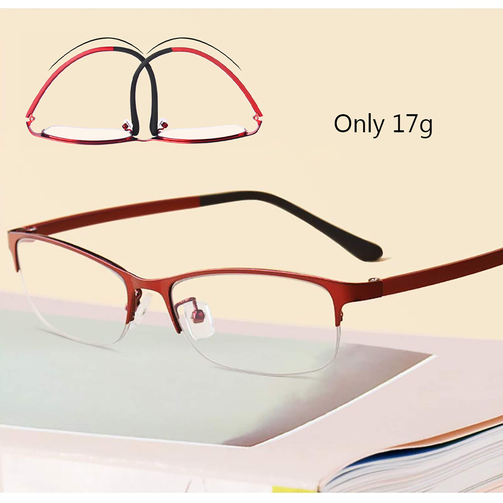 Blue Light Blocking Reading Glasses with Anti Glare & UV Protection - Comfortable Half Frame Design for Computer Use, Office Work, and Screen Time (+2 Strength)
