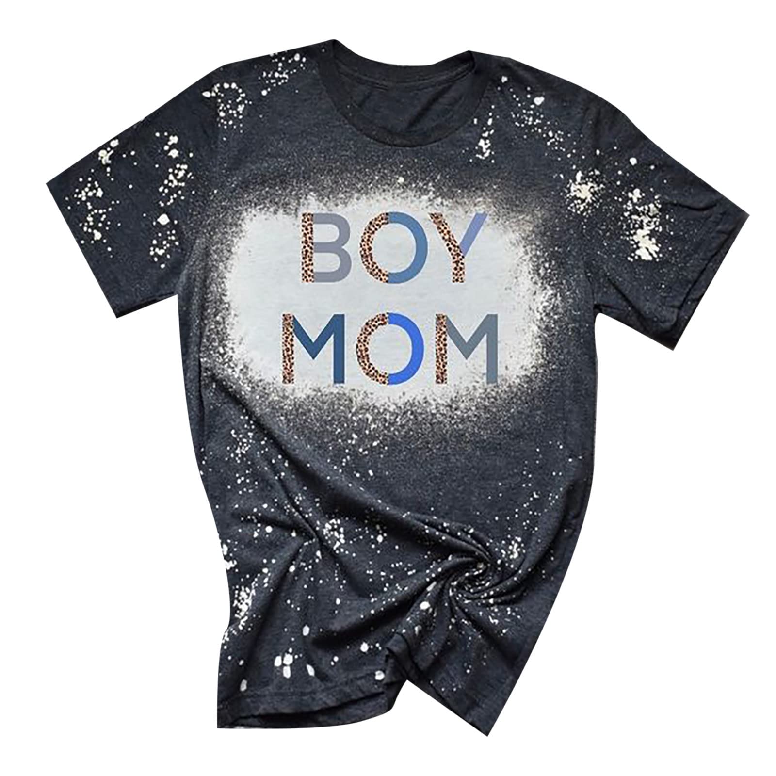 Women's Tie Dye Baseball Mom T-Shirt - Soft Cotton Short Sleeve Bleached Tee with Distressed Letter Print | Perfect for Softball Games, Mother's Day Gifts & Casual Wear