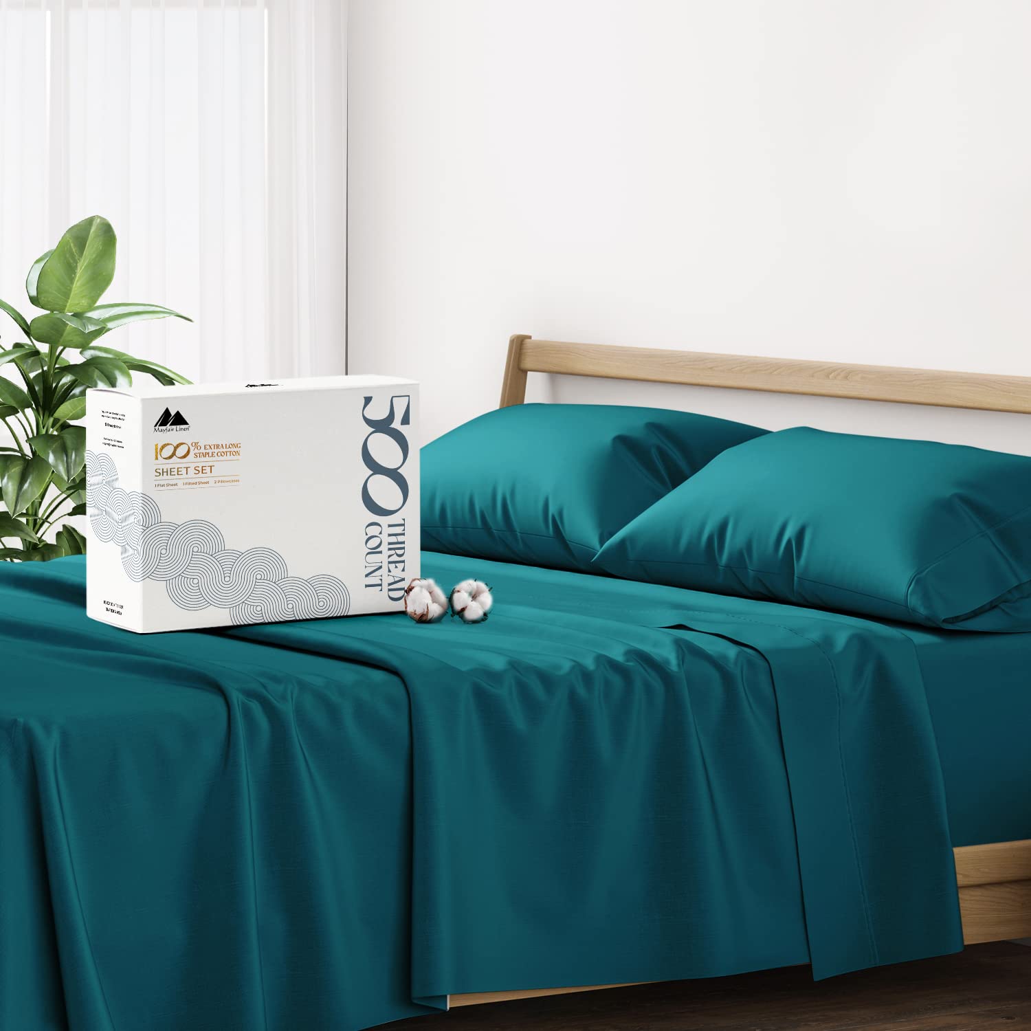Mayfair Linen 500 Thread Count Twin XL Cotton Sheets - 3 Piece Bed Sheet Set, Soft & Cooling Sateen Weave, Hotel Quality Luxury Linens with 16