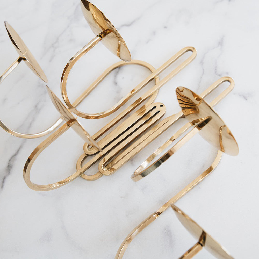 Hand Forged Brass 5-Arm Candle Holder - Elegant Centerpiece for Dining Table, Wedding Decor & Home Ambiance Lighting
