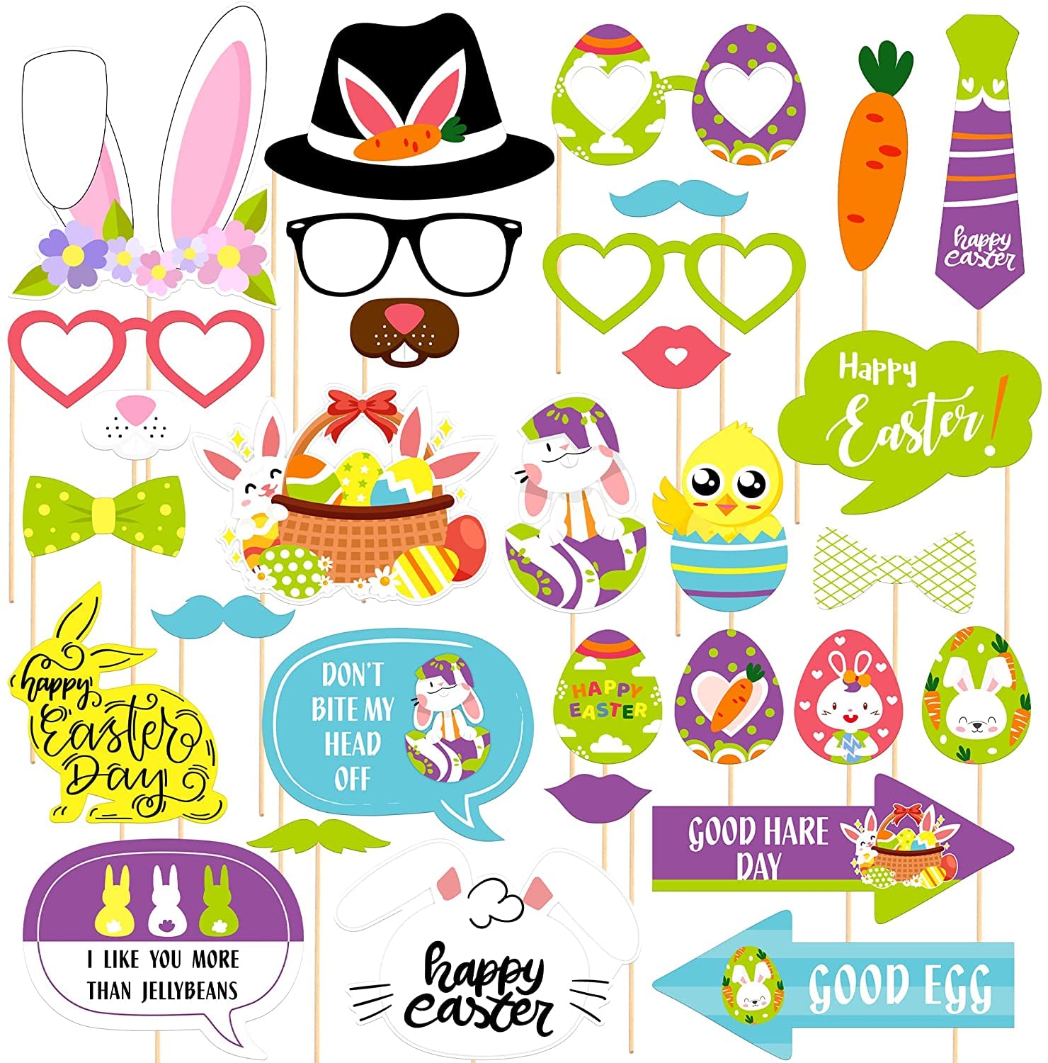 KatchOn Happy Easter Photo Booth Props - 31-Piece Set for Easter Photoshoot & Spring Party Decor | Easter Photography Backdrops, Bunny Ears & Themed Signs | Perfect for Easter Egg Hunts, Family Photos & Spring Celebrations