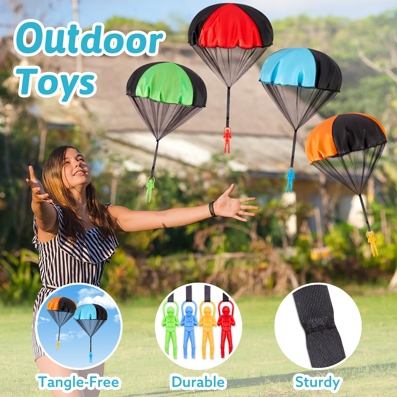 Best Parachute Toys for Kids - 4 Pack Easter Egg Fillers & Outdoor Flying Toys - Fun Birthday Gifts for Boys & Girls Ages 3-12 - Cool STEM Toys for Toddlers & Teens - Perfect for Easter, Birthday Parties & Outdoor Play