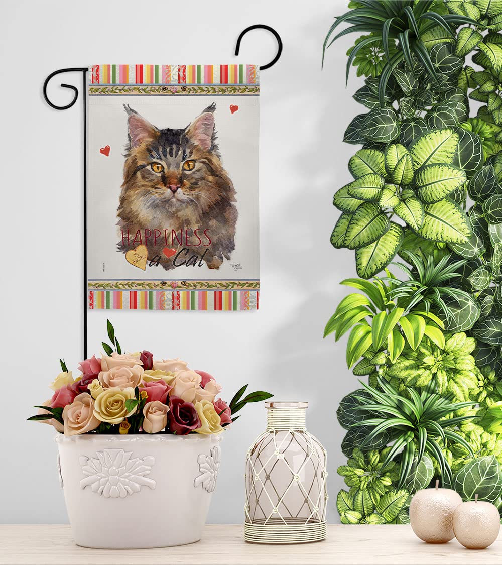 Maine Coon Cat Garden Flag Set with Stand - Double-Sided Pet Yard Decor for Outdoor & Home
