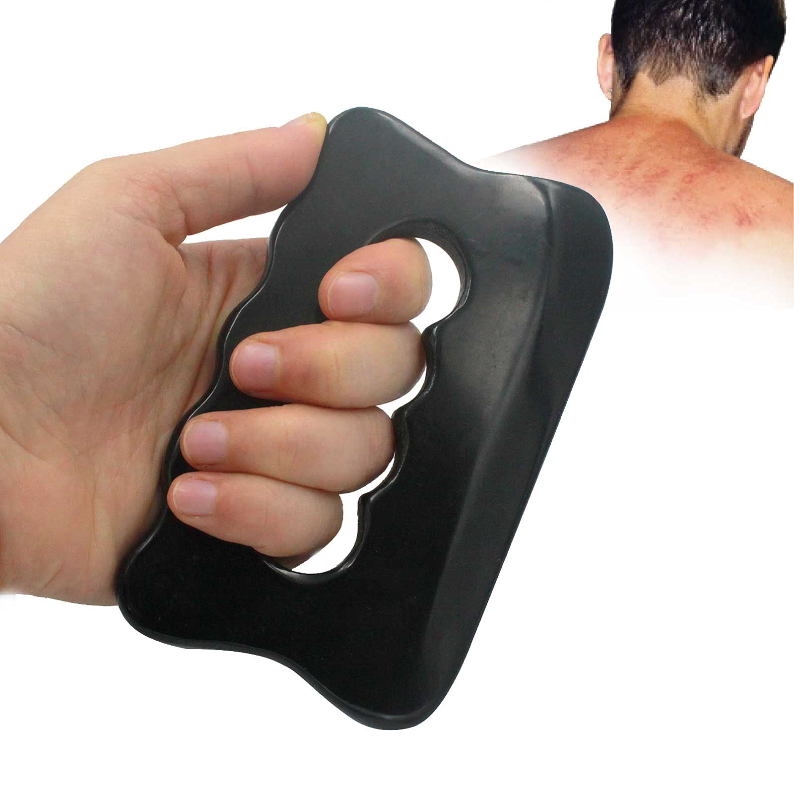 Bian Stone Gua Sha Massage Tool - Natural Healing Scraping Stone for Back, Neck, Shoulder & Muscle Relief - Perfect for Facial Gua Sha, Body Massage & Pain Relief Therapy (Black)