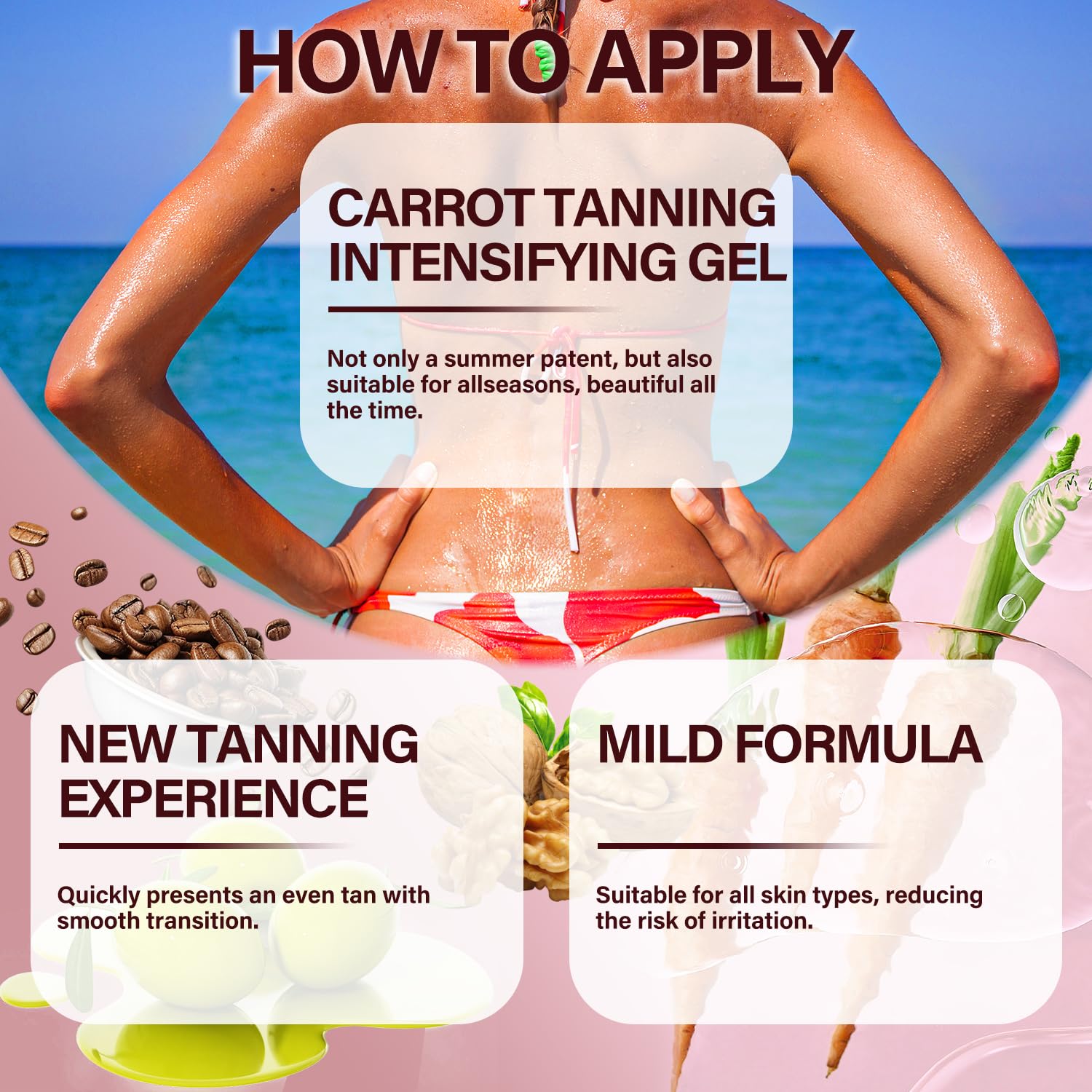 Best Intensive Tanning Gel for Instant Sunless Tan - Water-Resistant Self Tanner with Carrot & Coconut Oil - Enriched with Vitamin A & E for Deep Hydration - Perfect for Beach, Pool & Vacation Glow