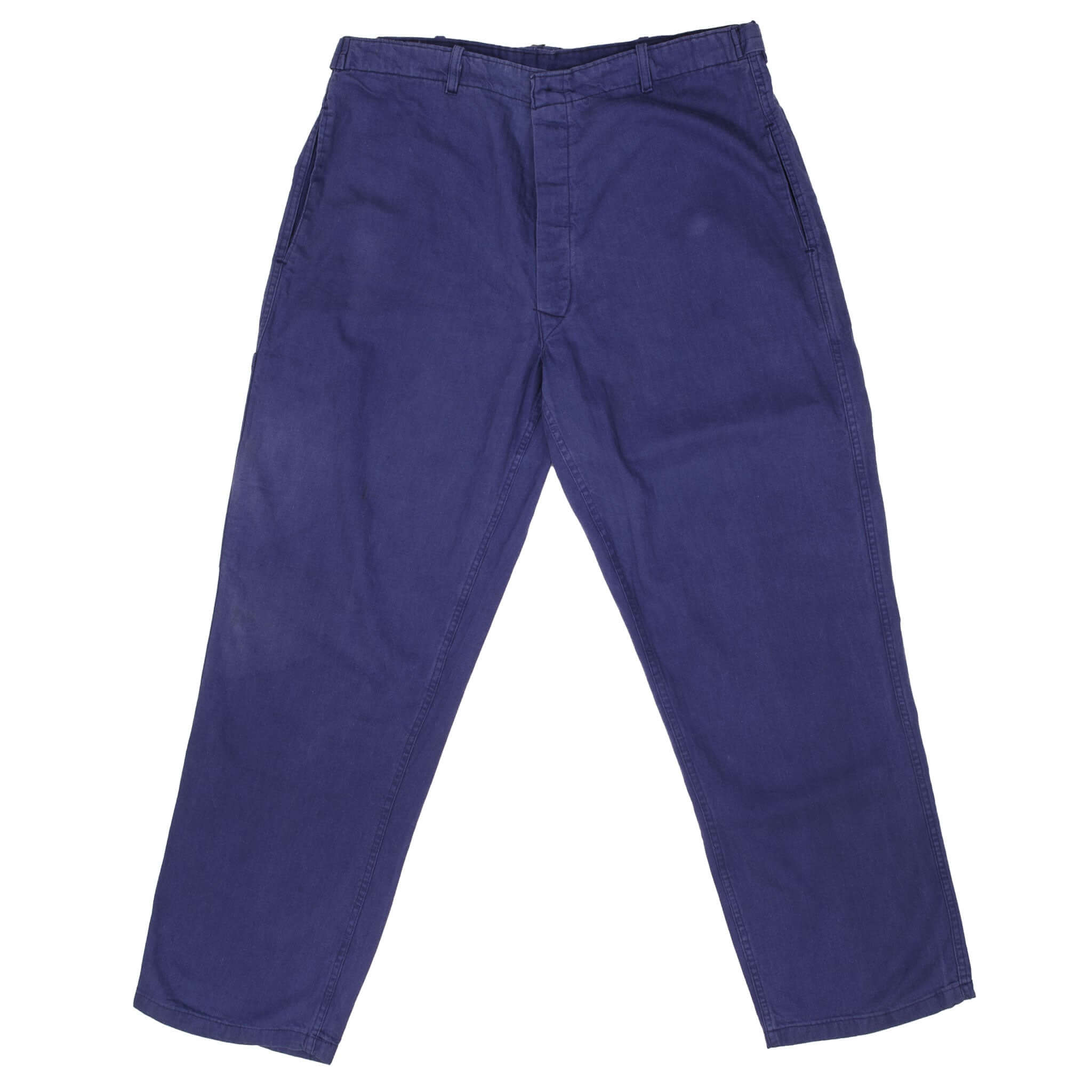 Vintage French Workwear Blue HBT Buckle Back Trousers Pants 1960s - Size 34x30 - Retro Style for Men's Fashion & Historical Reenactment