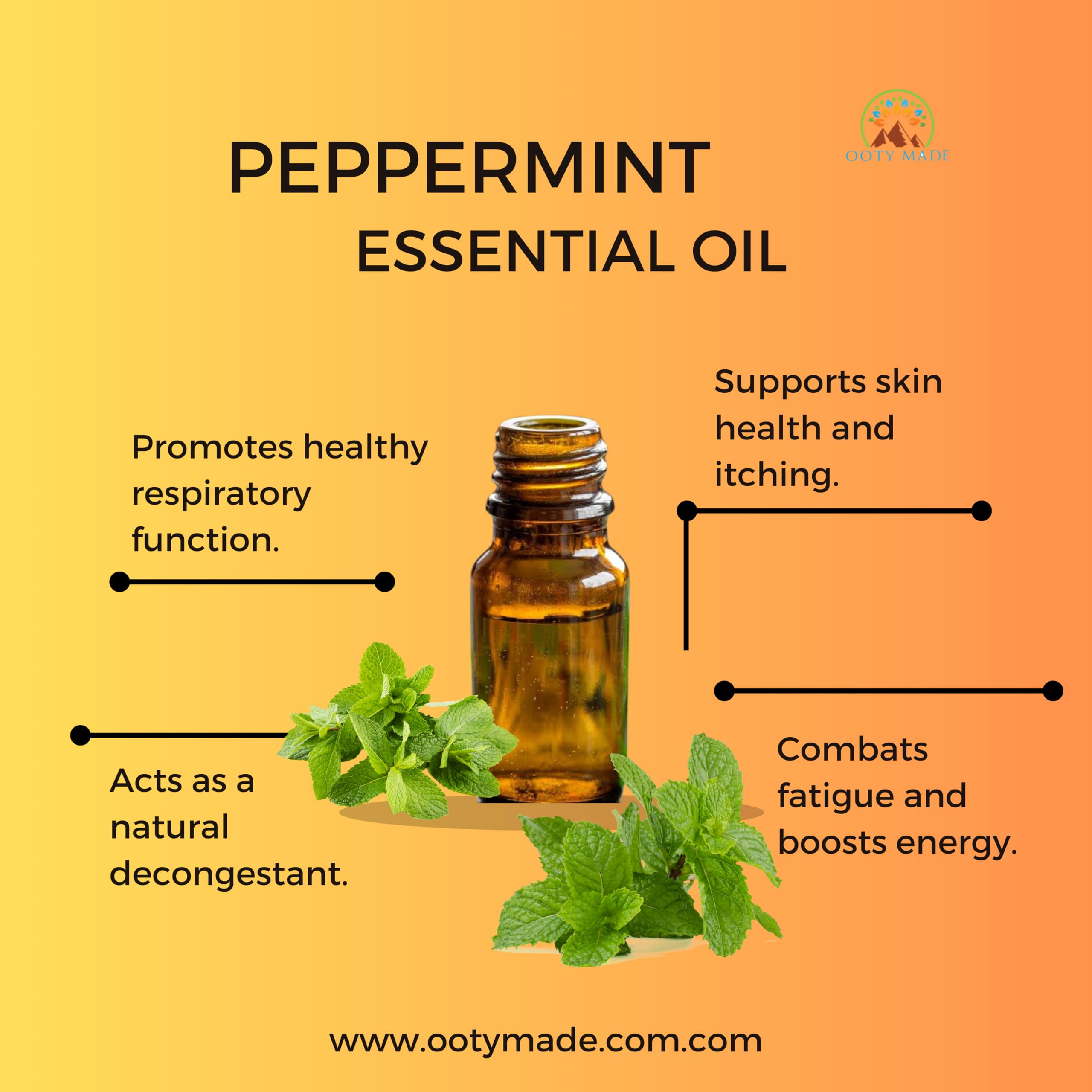 OotyMade.com Pure Nilgiris Peppermint Essential Oil – 10ml | Organic Hair Growth & Hair Fall Control | Skin Care & Aromatherapy | Natural Stress Relief | Perfect for Diffusers, Massage & DIY Beauty Products
