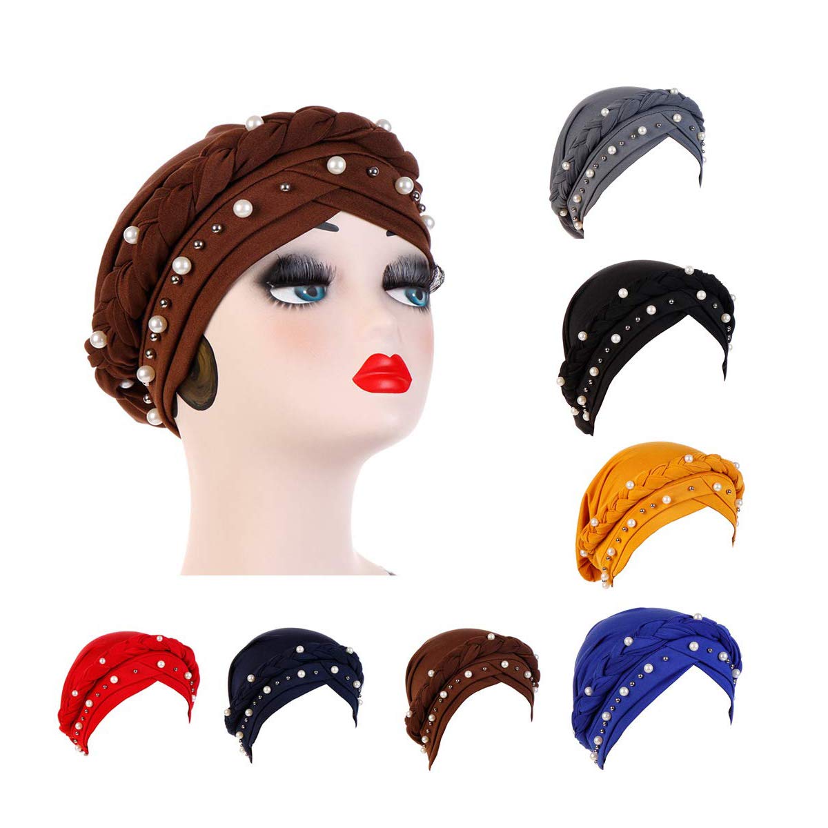 Ever Fairy Chemo Cancer Head Hat - Women's Beaded Pearl Braid Turban Scarf for Hair Loss, Comfortable Polyester Headwear for Breast Cancer Patients - Perfect for Daily Wear, Chemotherapy, and Relaxing at Home