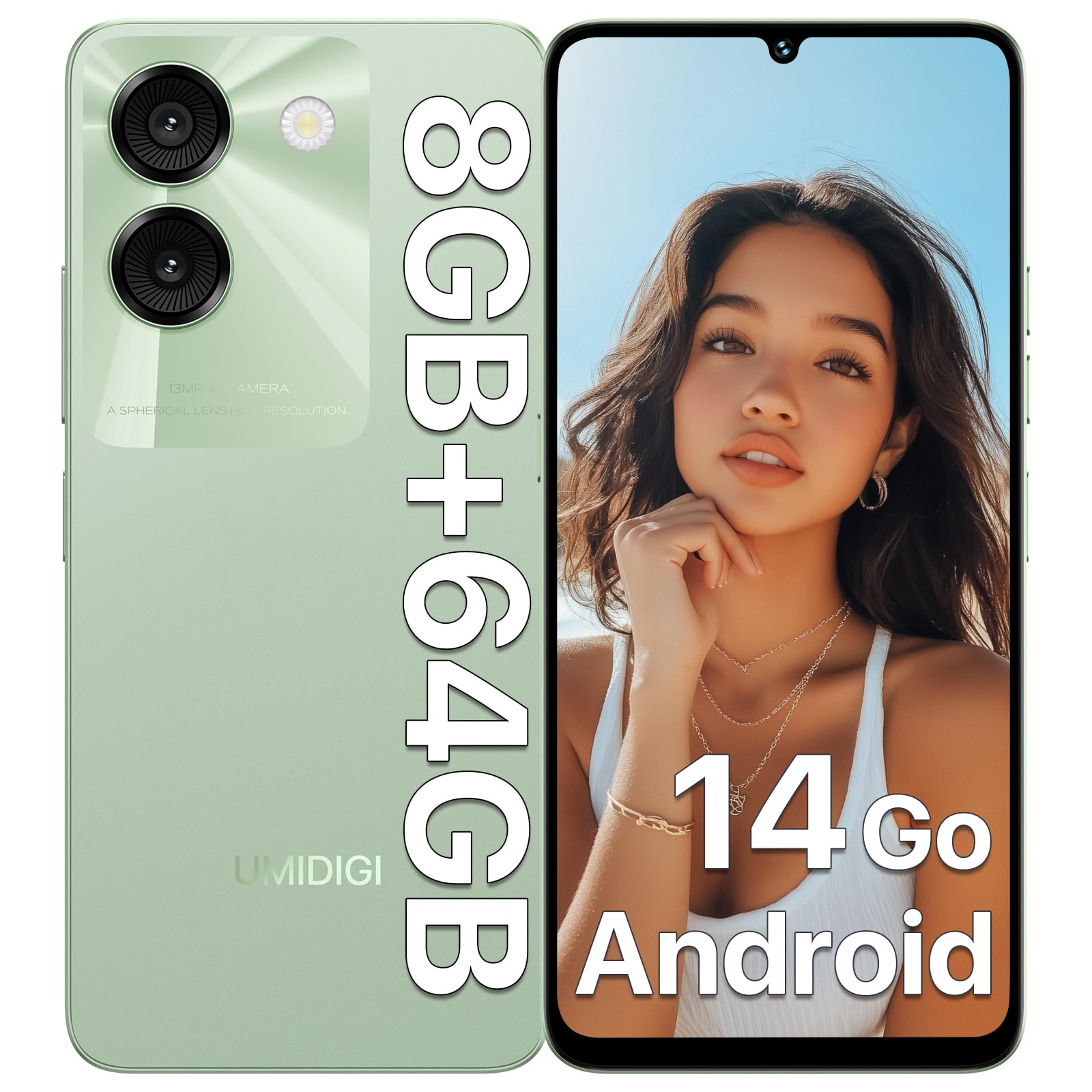 UMIDIGI G9A Unlocked Android 14 Smartphone, 8GB RAM 64GB ROM Expandable to 1TB, 6.75