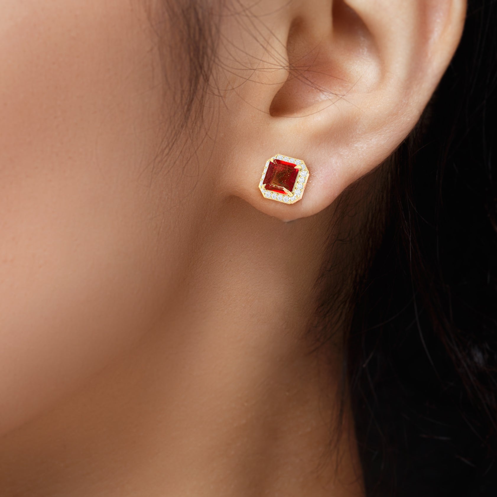 Natural Ruby Stud Earrings for Women - 14K Gold Push Back Earrings for Daily Wear & Special Occasions