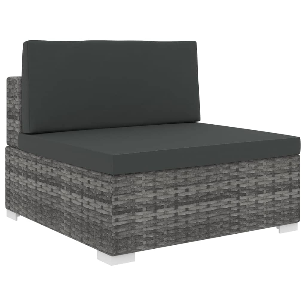 SKM Sectional Middle Seat with Cushions - Gray Poly Rattan Sofa for Patio, Garden, or Outdoor Lounge - Comfortable & Durable Furniture for Relaxing