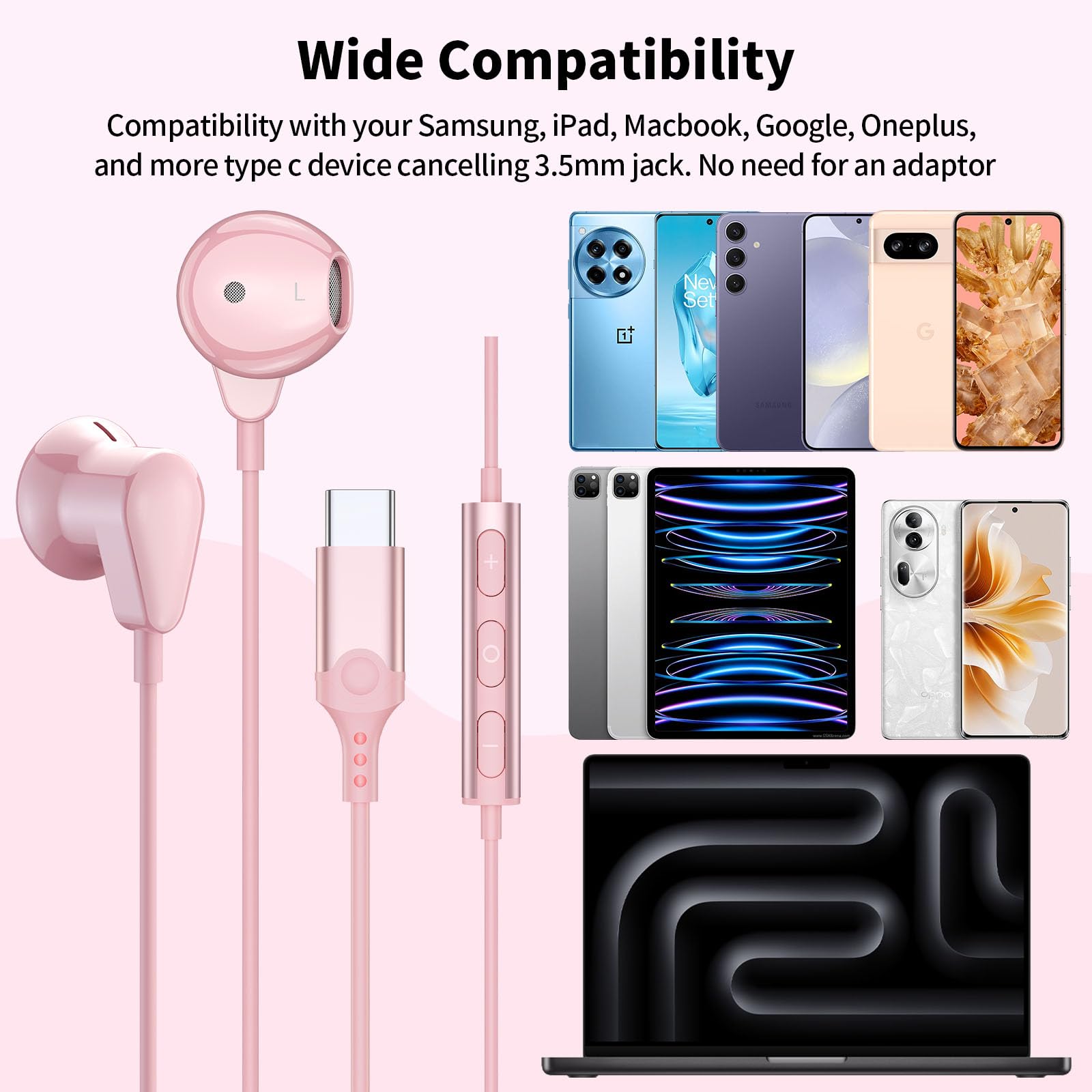 ACAGET Wired USB-C Headphones with Noise Cancelling & Built-in Mic - HiFi Stereo Earphones Compatible with Samsung Galaxy S25/S24/S23/S22, iPhone 16/15 Pro Max, iPad Air & Google Pixel 9 - Perfect for Travel, Workouts & Gaming