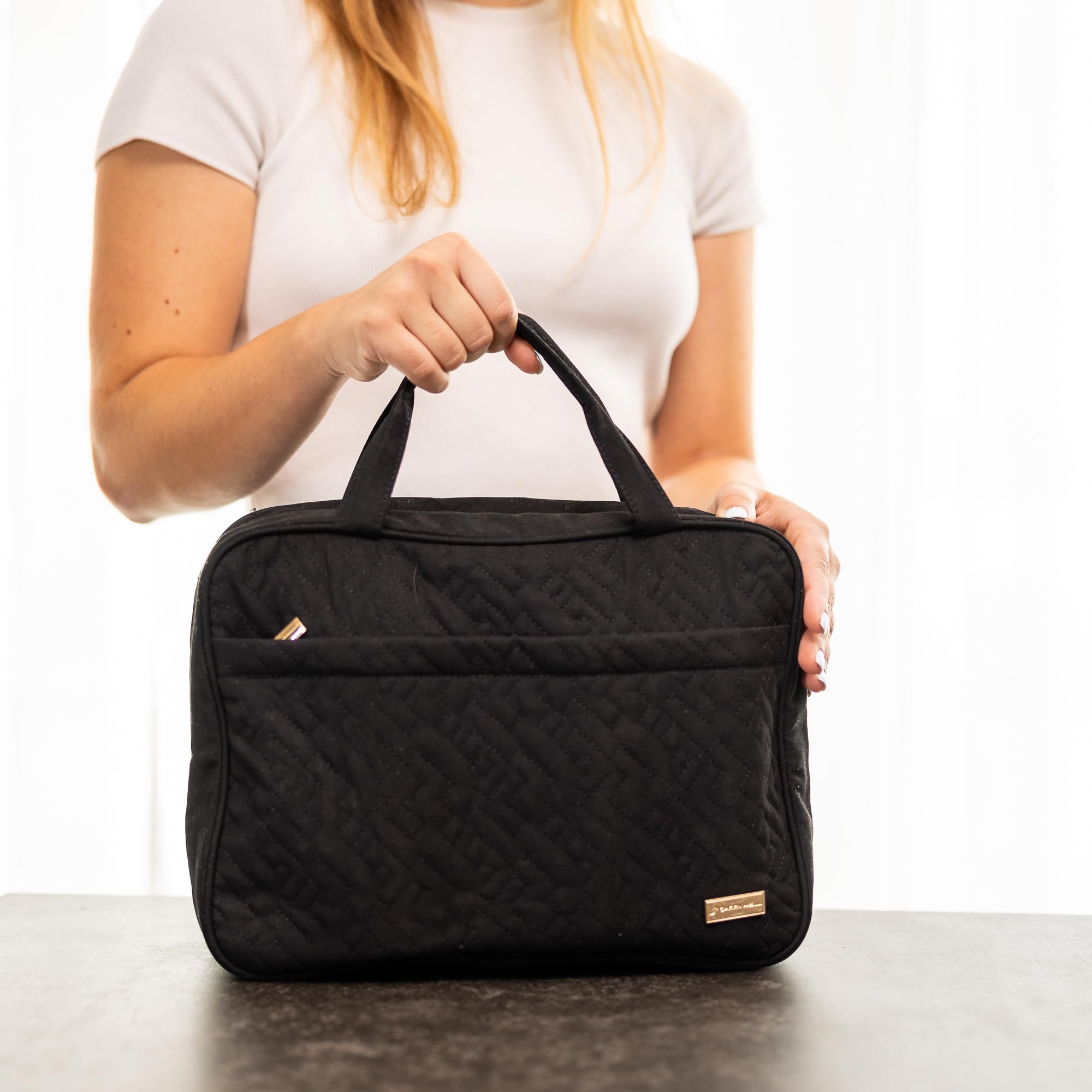 Carrywell Hanging Toiletry Bag for Women - Water-Resistant Travel Cosmetic Organizer with Makeup Brush Holder - Perfect for Vacation, Gym & Business Trips (Black, Medium Size)
