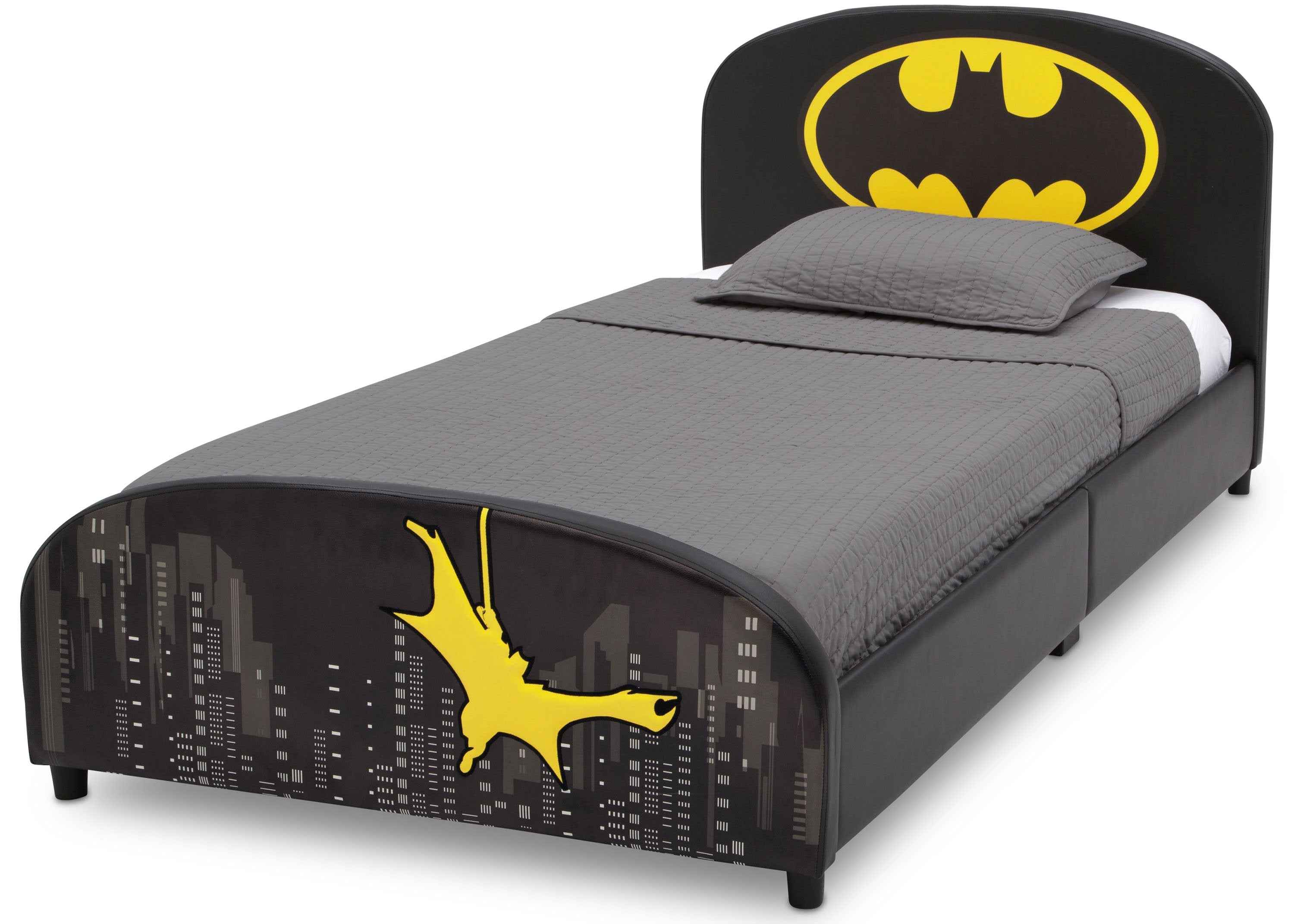 Batman Themed Twin Size Upholstered Bed for Kids - Perfect for Superhero Bedrooms & Themed Sleepovers