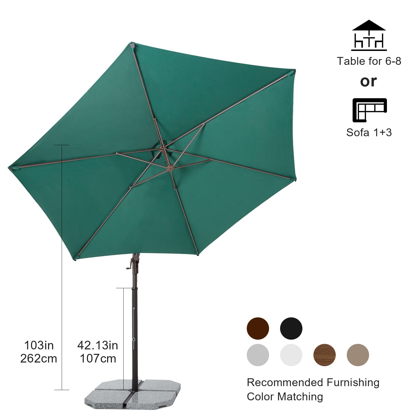 Premium Cantilever Patio Umbrella with Aluminum Stand - 3-Year Fade-Resistant Olefin Canopy, 360° Rotation & Adjustable Tilt - Perfect for Poolside, Deck, Garden, and Outdoor Dining Areas
